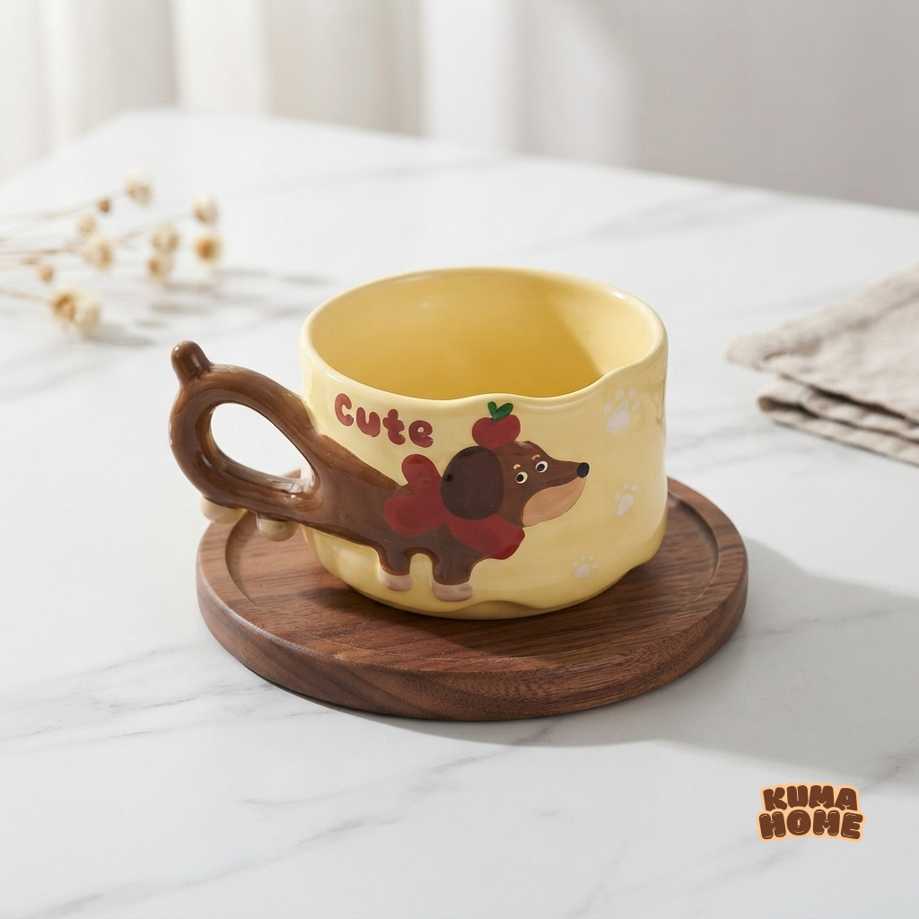 Whimsical Dachshund Sculptural Stackable Ceramic Mug