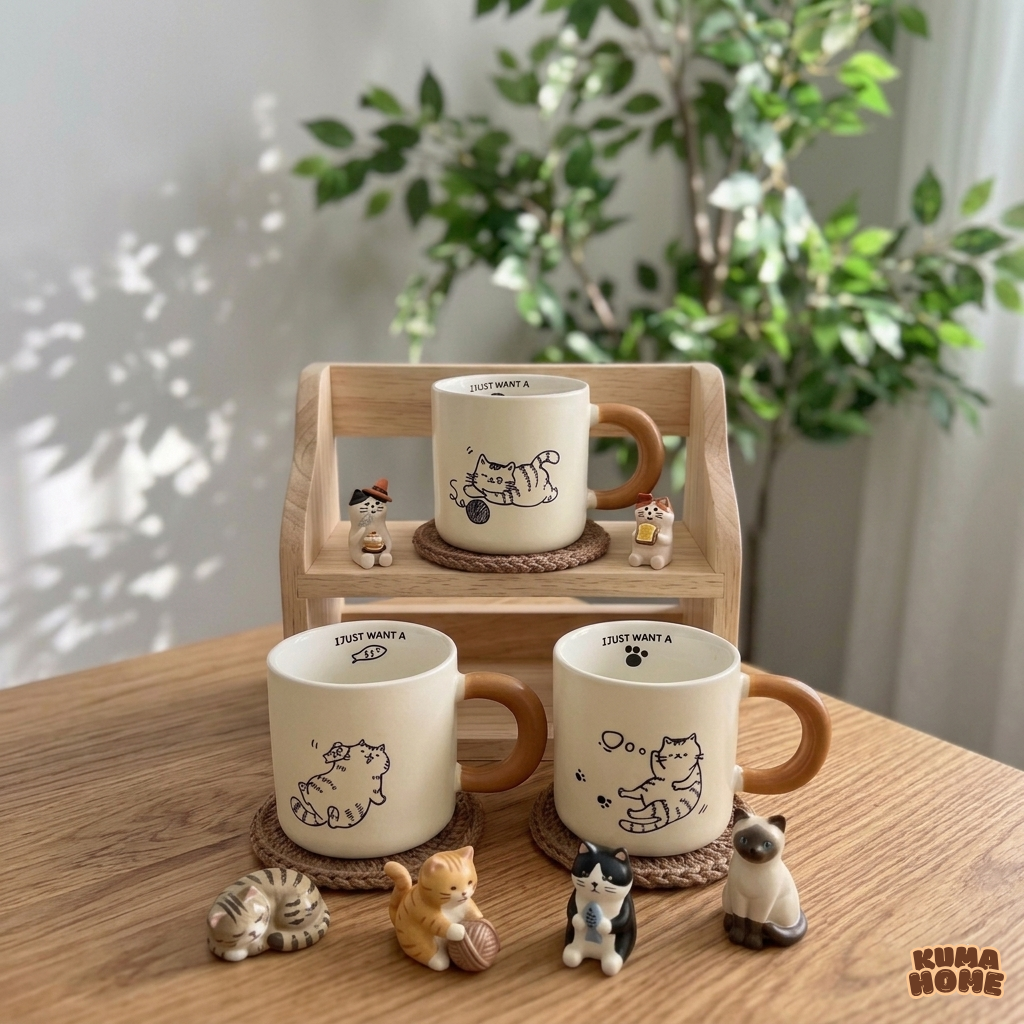 Minimalist Hand-Drawn Cat Ceramic Mug