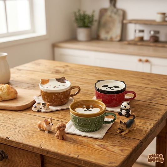 3D Animal Relief Ceramic Mug with Lid Set