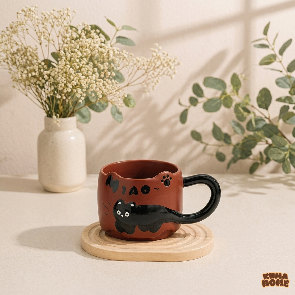 3D Playful Black Cat Ceramic Mug