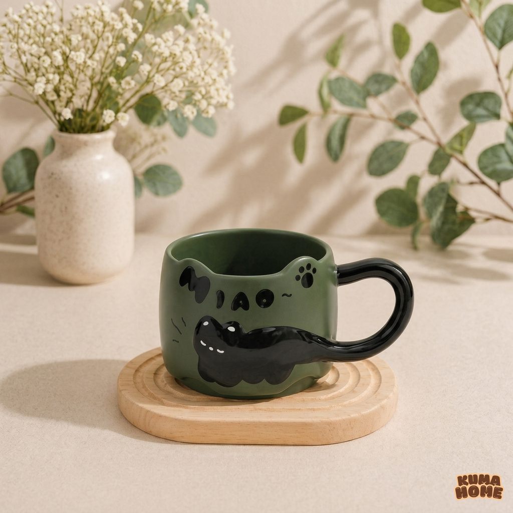 3D Playful Black Cat Ceramic Mug