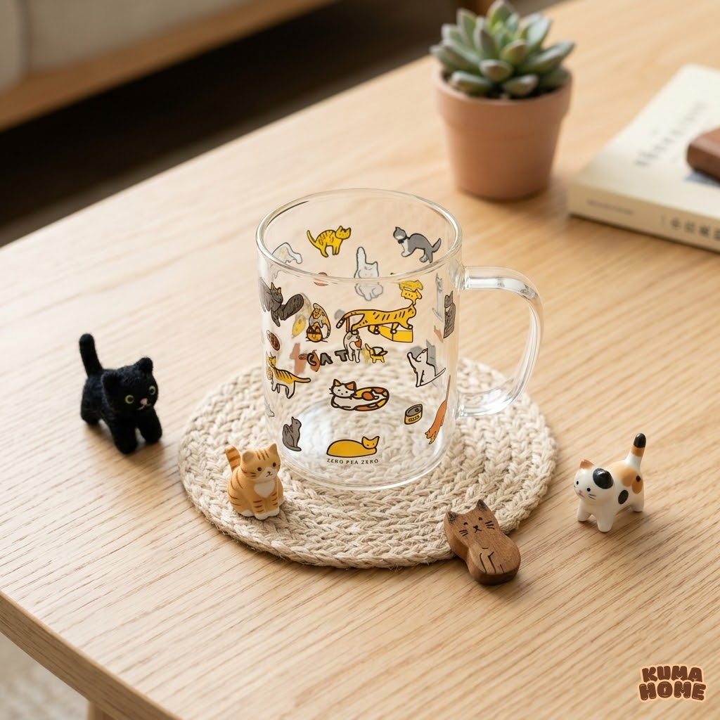 Korean Style Kawaii Animal Illustration Glass Mug