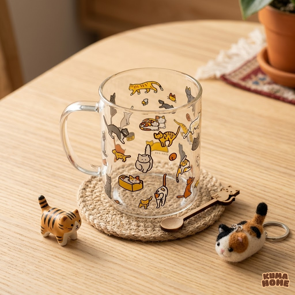 Korean Style Kawaii Animal Illustration Glass Mug