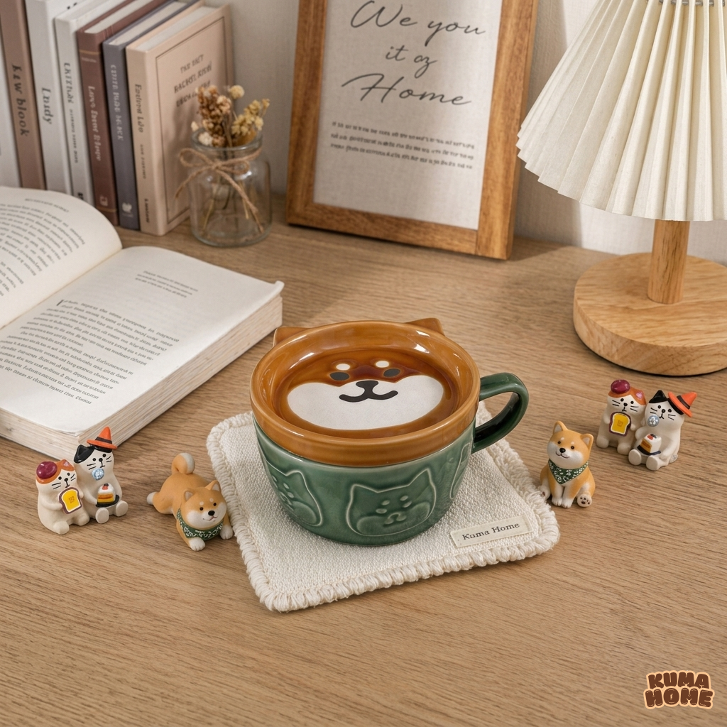 3D Animal Relief Ceramic Mug with Lid Set