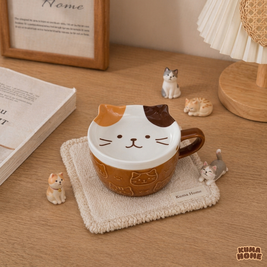3D Animal Relief Ceramic Mug with Lid Set