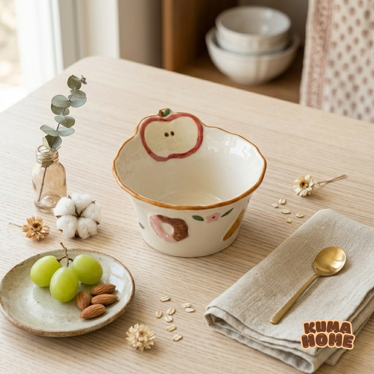 Artisanal Apple Relief Textured Ceramic Dessert Bowl