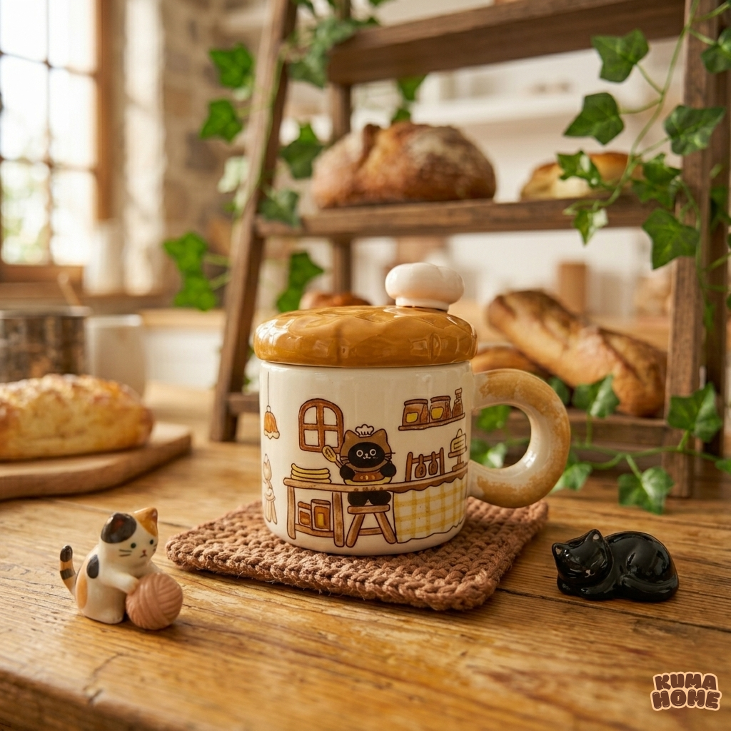 Artisanal Patisserie Cat Ceramic Mug Set