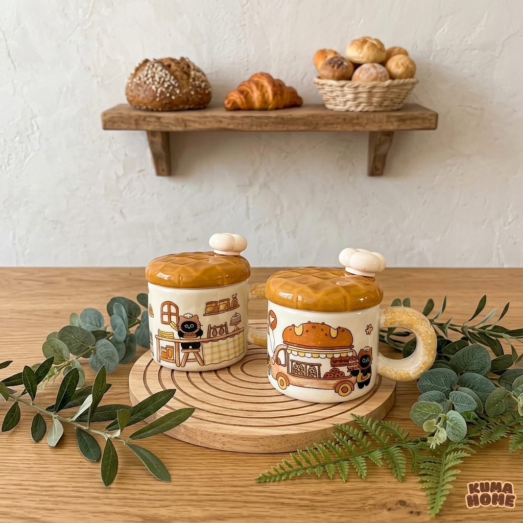 Artisanal Patisserie Cat Ceramic Mug Set