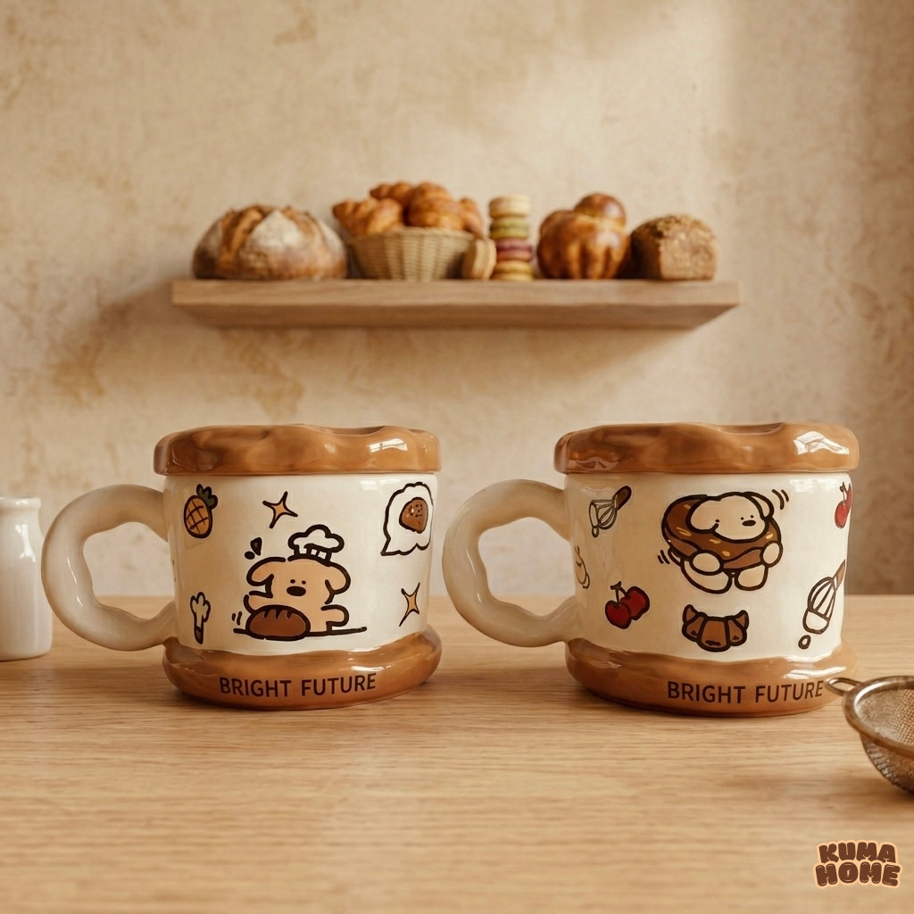 Ceramic Bread Waffle Mug with Lid