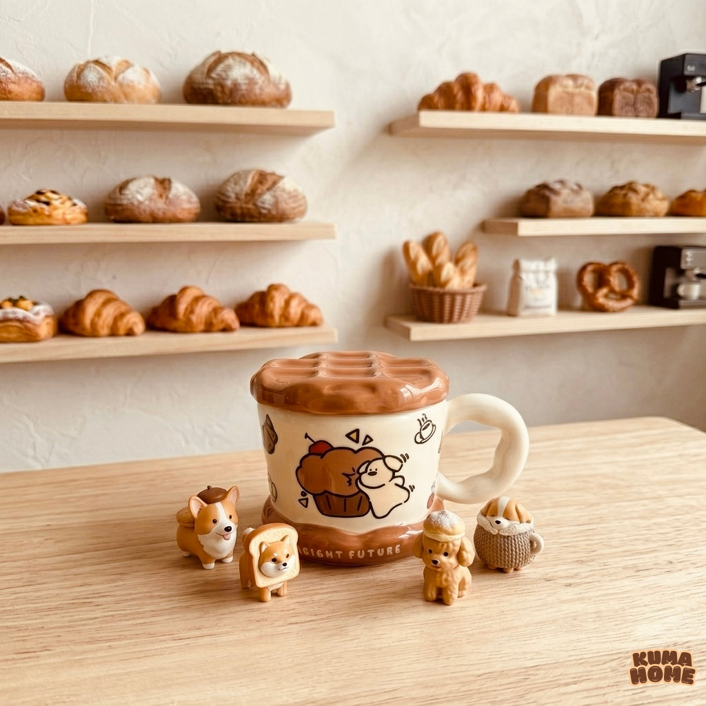 Ceramic Bread Waffle Mug with Lid