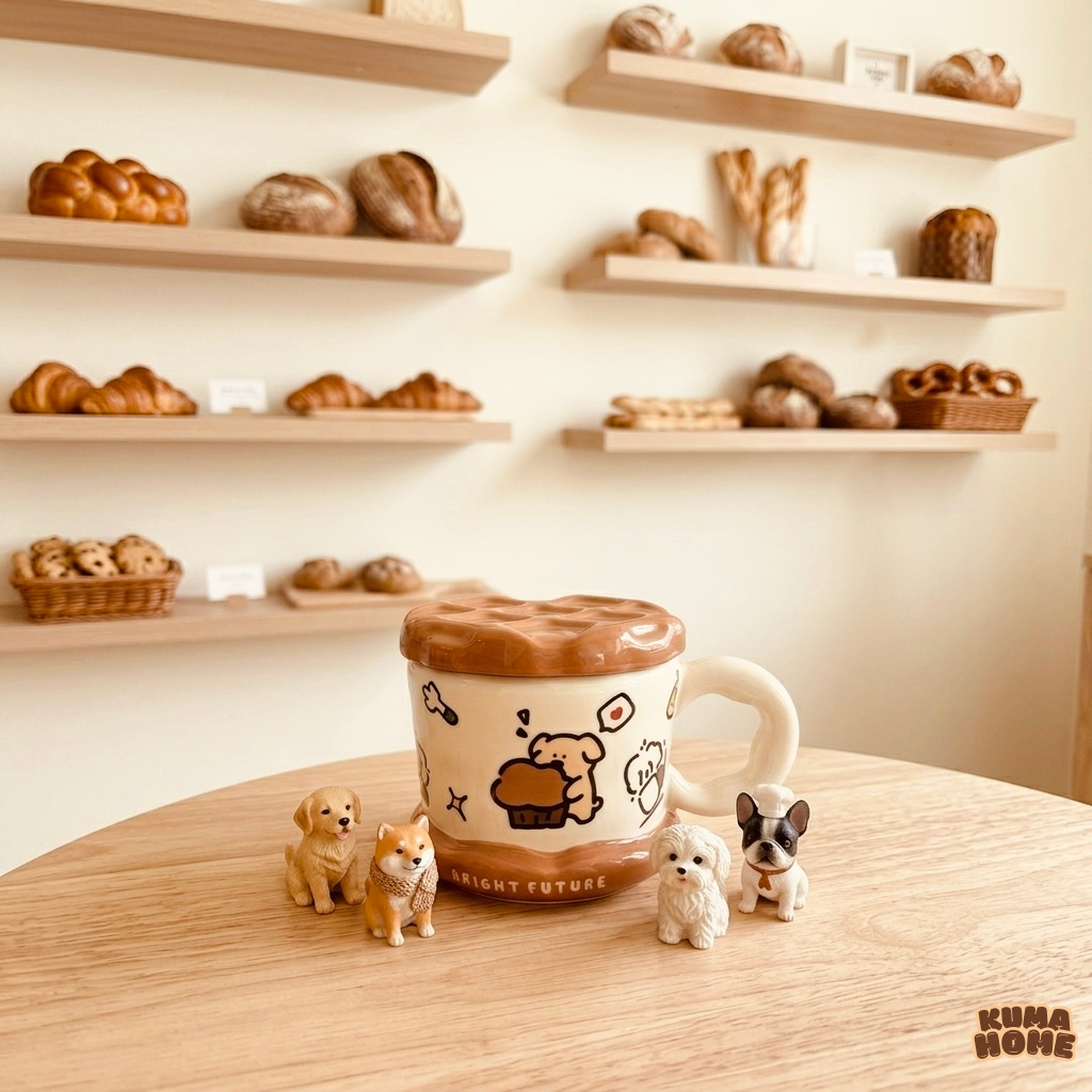 Ceramic Bread Waffle Mug with Lid