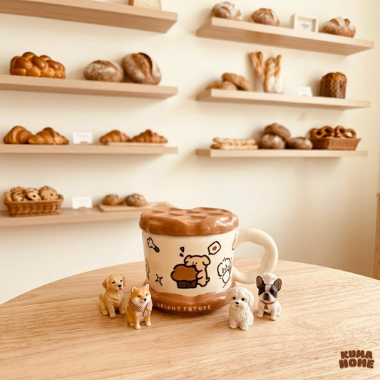 Ceramic Bread Waffle Mug with Lid