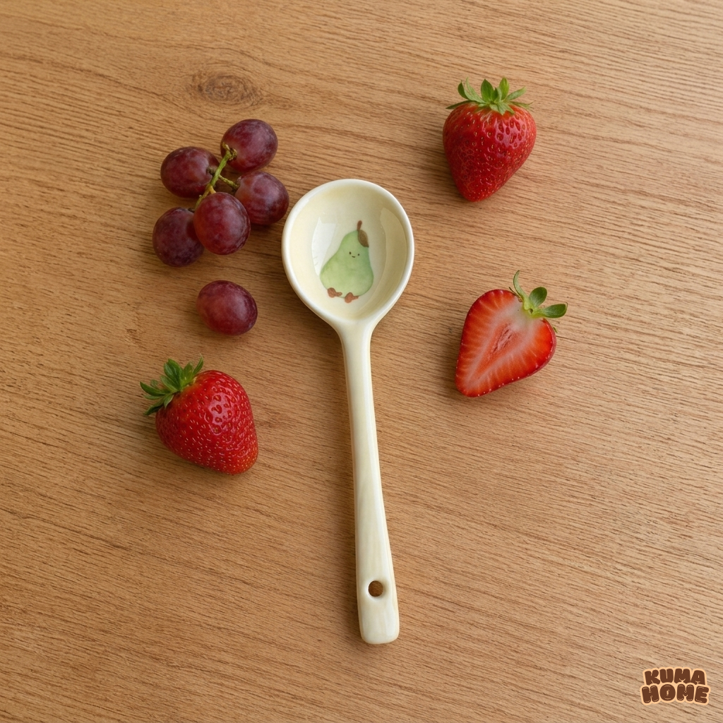 Kawaii Fruits & Croissant Series Ceramic Dessert Spoon