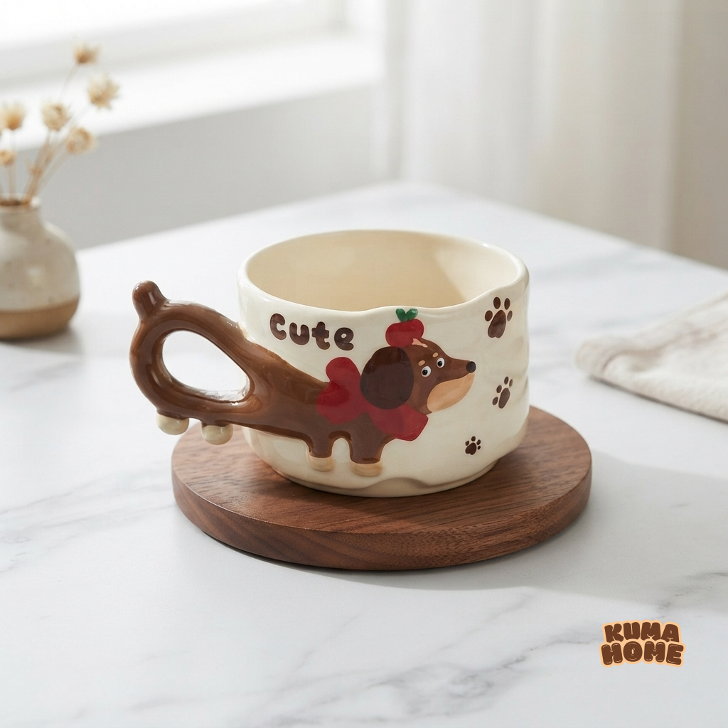 Whimsical Dachshund Sculptural Stackable Ceramic Mug