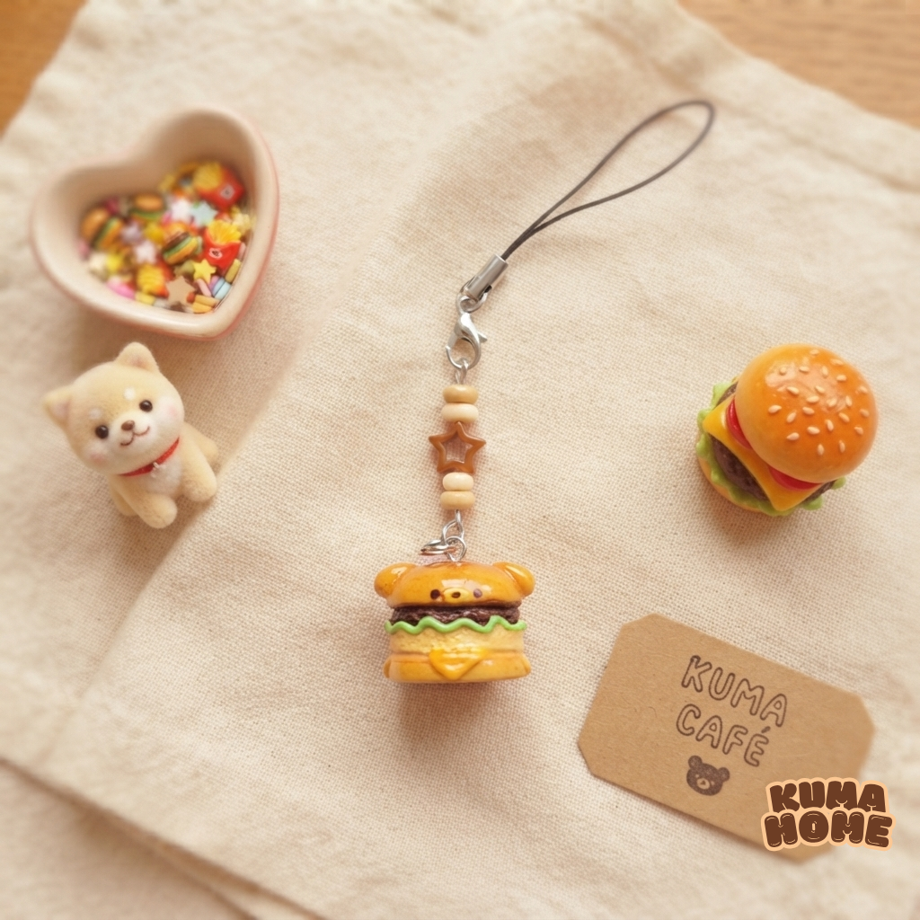 Playful Animal Burger Miniature Food Phone Charm