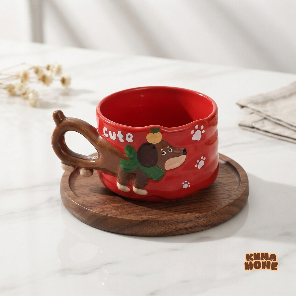 Whimsical Dachshund Sculptural Stackable Ceramic Mug