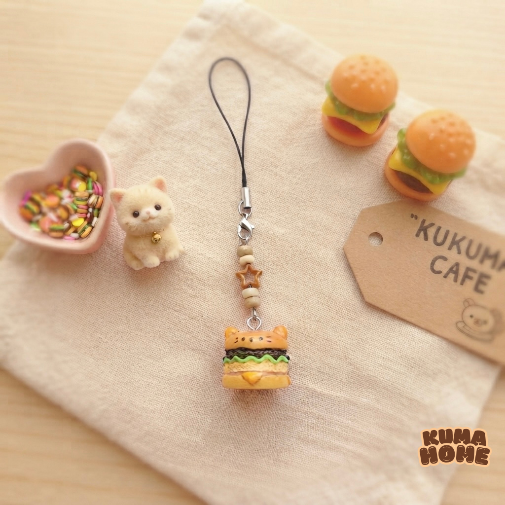 Playful Animal Burger Miniature Food Phone Charm