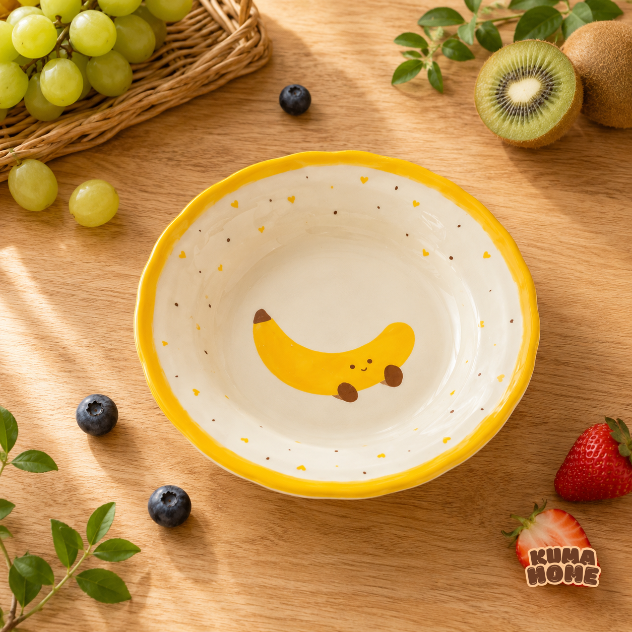 Kawaii Fruits & Croissant Series Scalloped Ceramic Deep Soup Plate