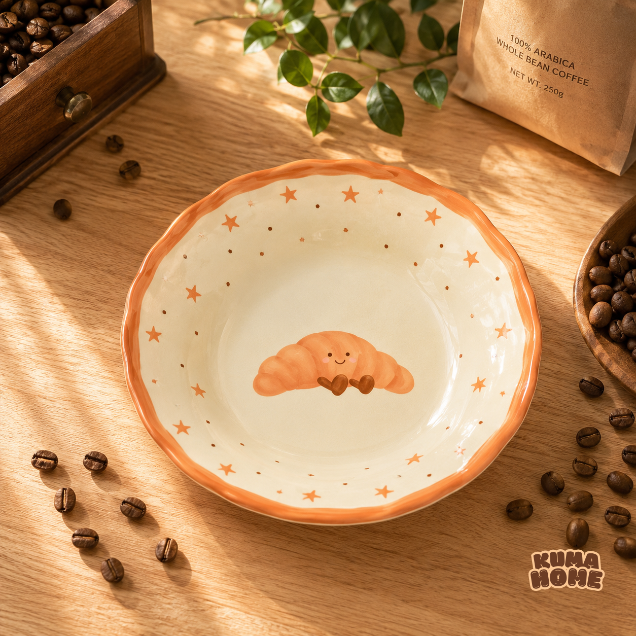 Kawaii Fruits & Croissant Series Scalloped Ceramic Deep Soup Plate
