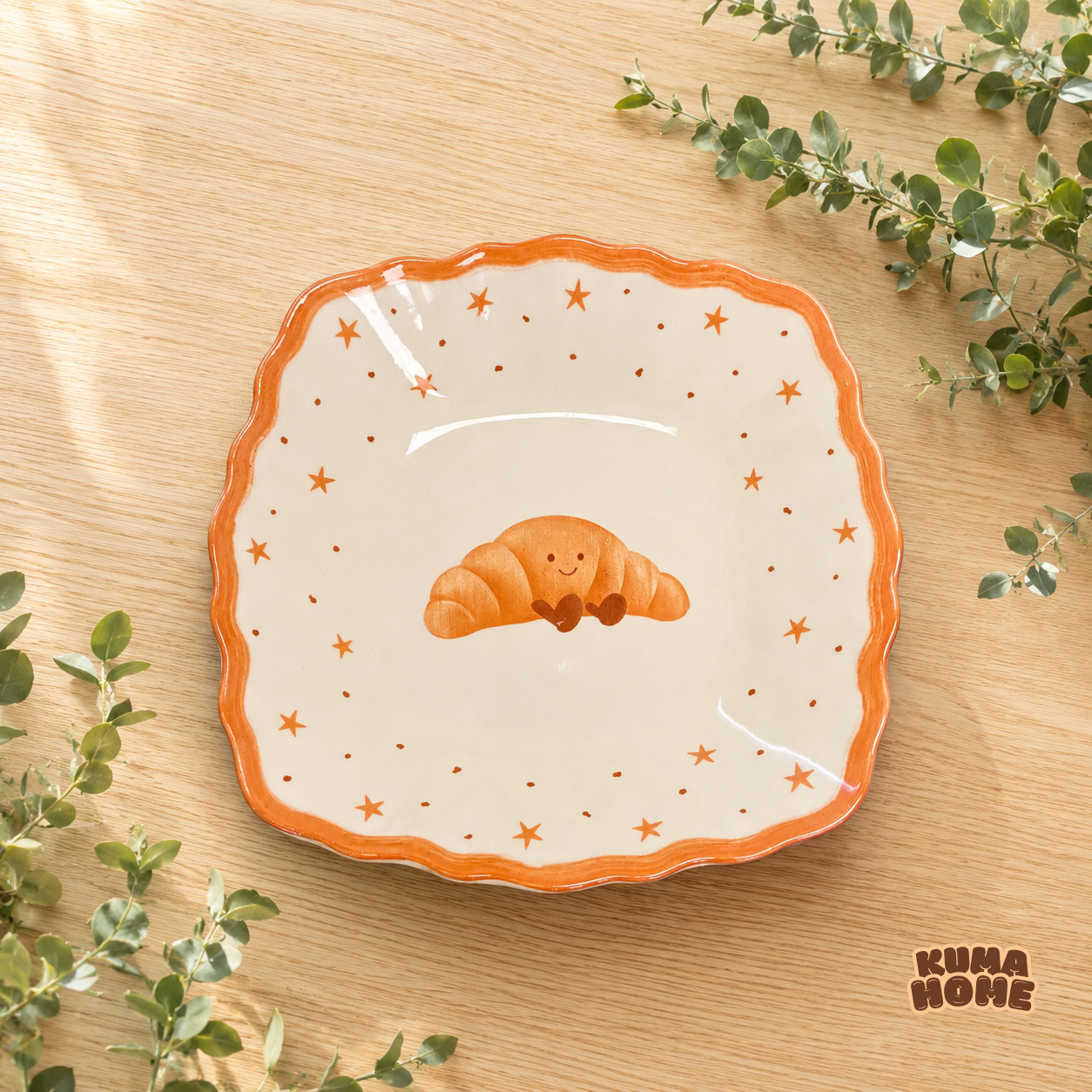 Kawaii Fruits & Croissant Series Scalloped Ceramic Dessert Plate