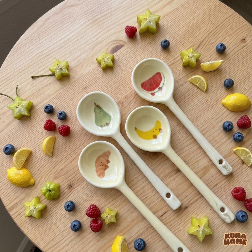 Kawaii Fruits & Croissant Series Ceramic Dessert Spoon