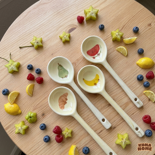 Kawaii Fruits & Croissant Series Ceramic Dessert Spoon