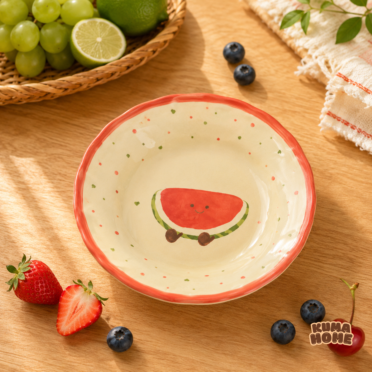 Kawaii Fruits & Croissant Series Scalloped Ceramic Deep Soup Plate