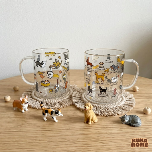 Korean Style Kawaii Animal Illustration Glass Mug