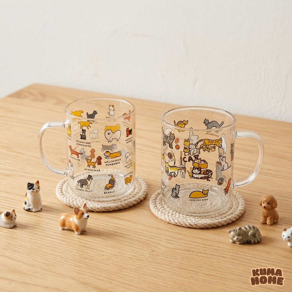 Korean Style Kawaii Animal Illustration Glass Mug