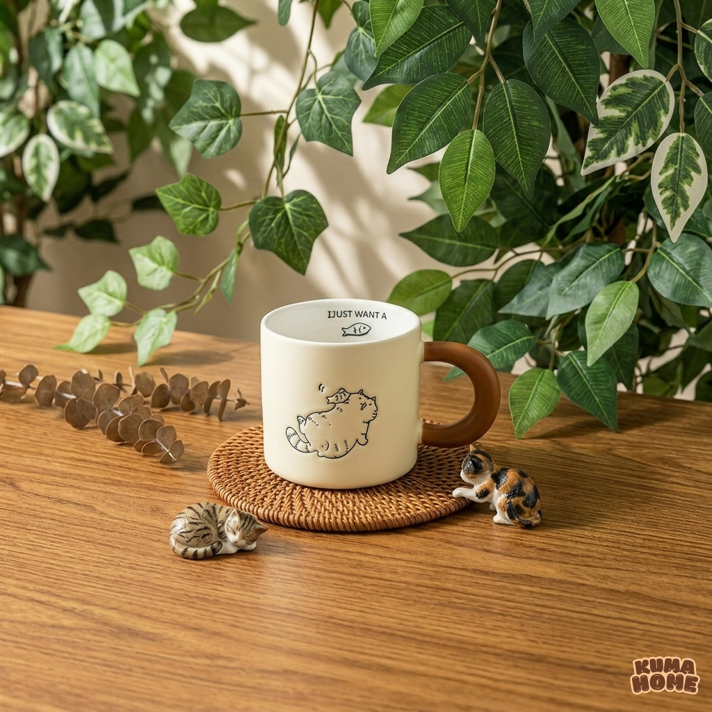 Minimalist Hand-Drawn Cat Ceramic Mug