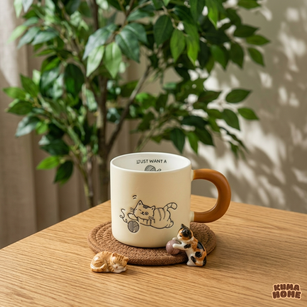 Minimalist Hand-Drawn Cat Ceramic Mug