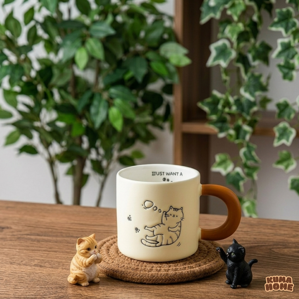 Minimalist Hand-Drawn Cat Ceramic Mug