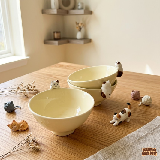 Peeking Kitty Bowl - Creamy Beige
