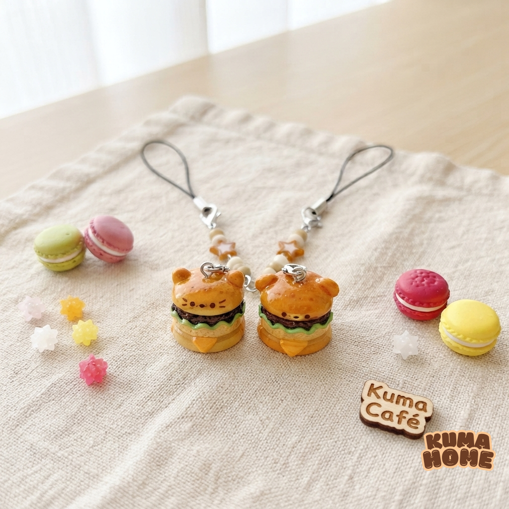 Playful Animal Burger Miniature Food Phone Charm