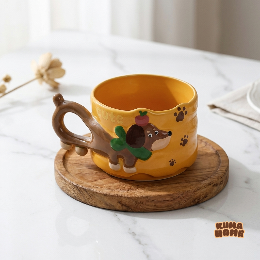 Whimsical Dachshund Sculptural Stackable Ceramic Mug