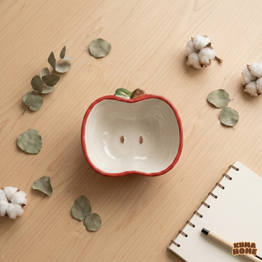 Whimsical 3D Red Apple Sculptural Ceramic Dessert Bowl
