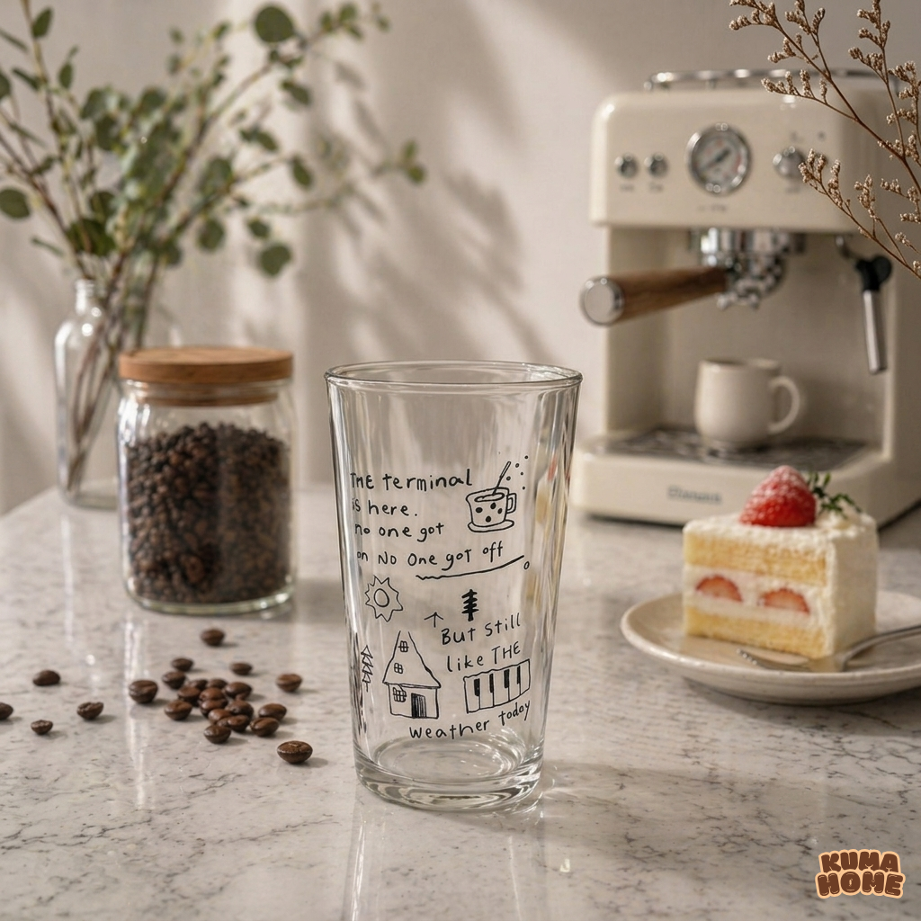 Vintage Minimalist Scribble Art Glass Coffee Cup