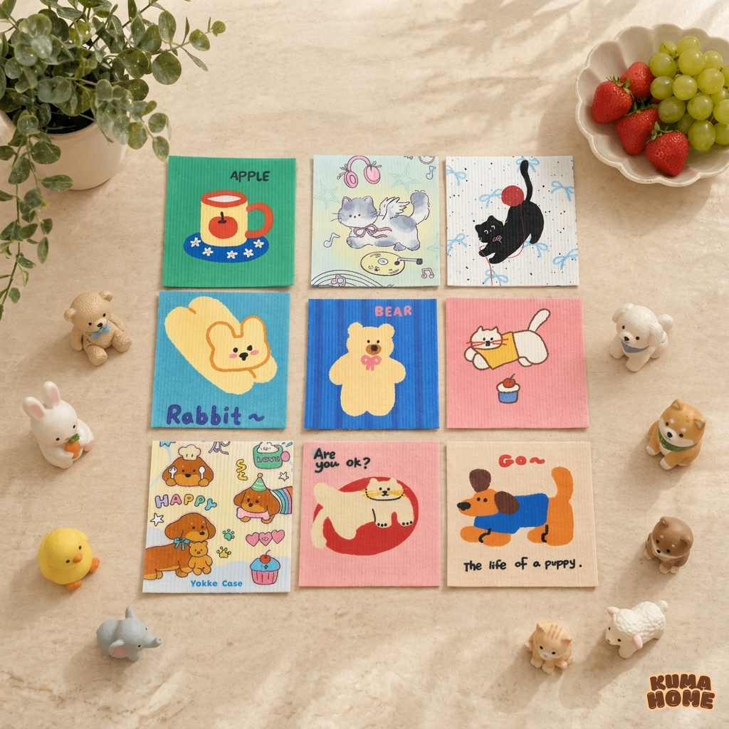 Whimsical Animal Wood Pulp Cotton Absorbent Cleaning Cloth