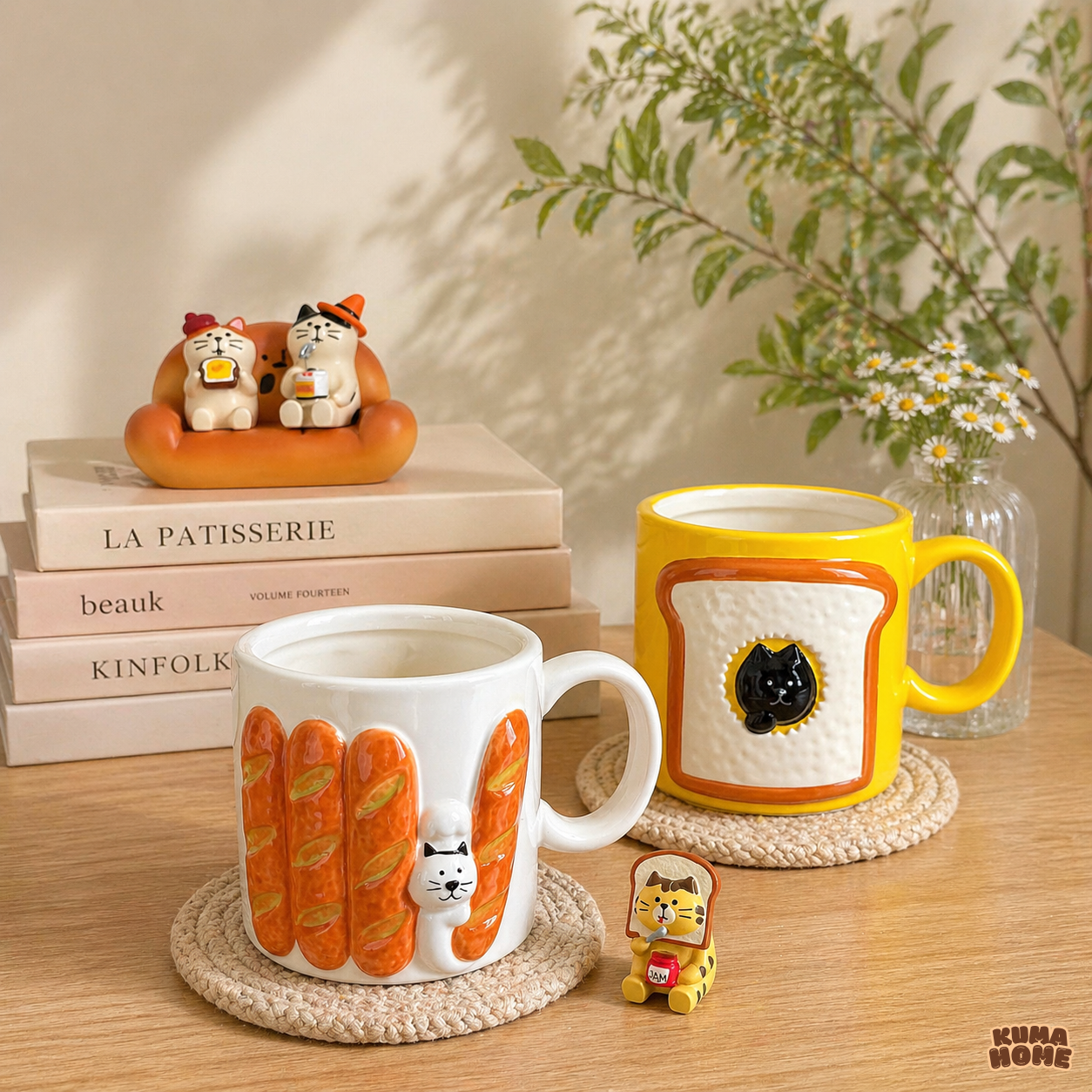 Whimsical Bakery Cat Ceramic Breakfast Mug
